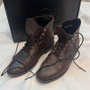 Thursday Boot Company Dark Brown Leather Lace-Up Captain Boots, Size 11 Handmade